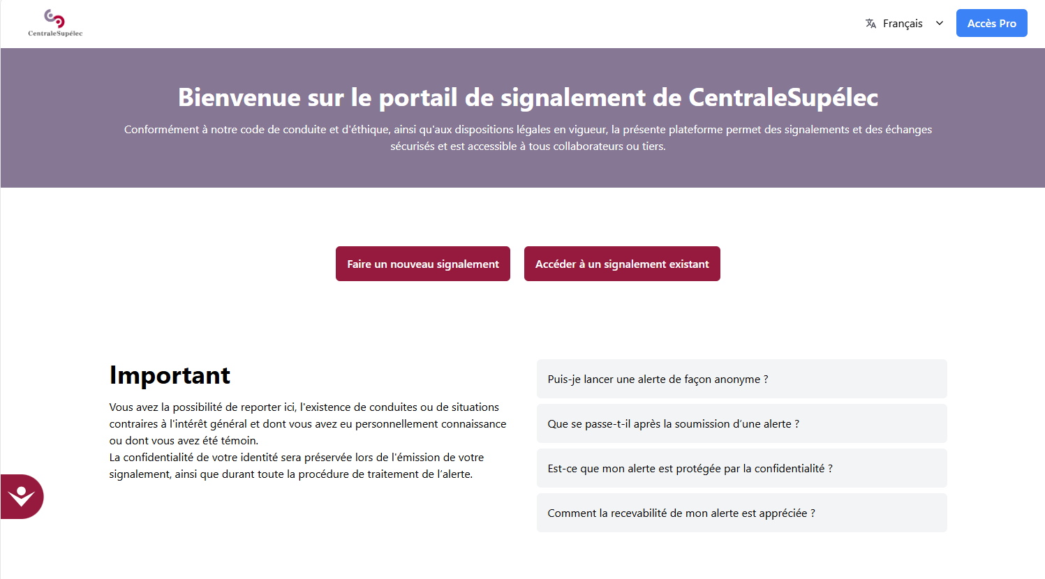 screenshot de la plateforme de signalement